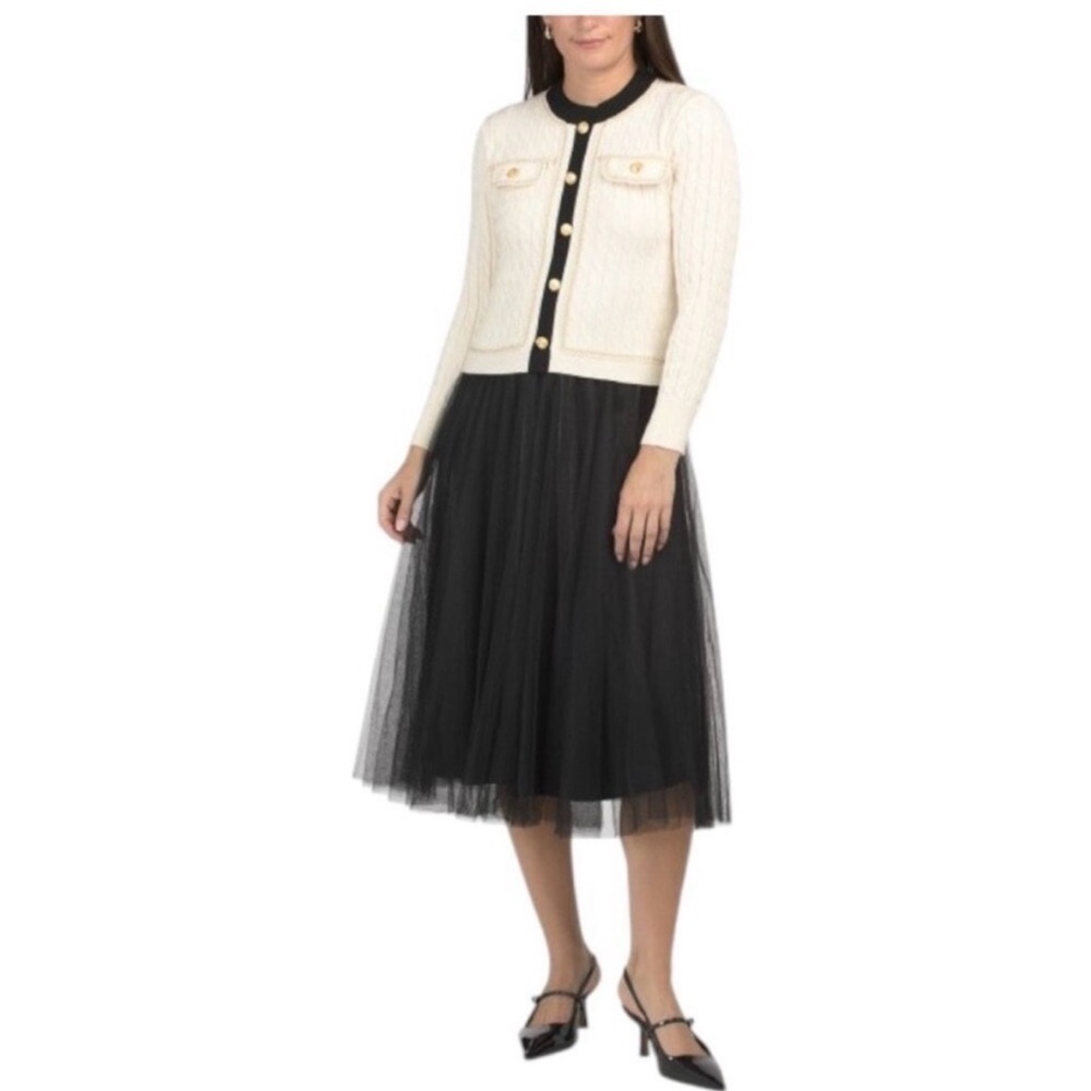 DALIA MACPHEE Pleated Black Tulle Midi Skirt - Women's Classic Dress